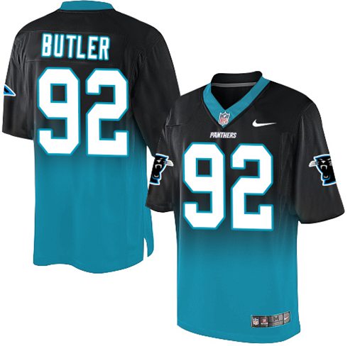 Nike Panthers #92 Vernon Butler Black Blue Men's Stitched NFL Elite Fadeaway Fashion Jersey