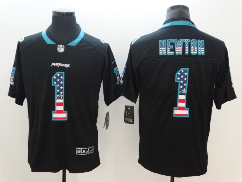 Nike Panthers 1 Cam Newton Black USA Flag Fashion Color Rush Limited Jersey