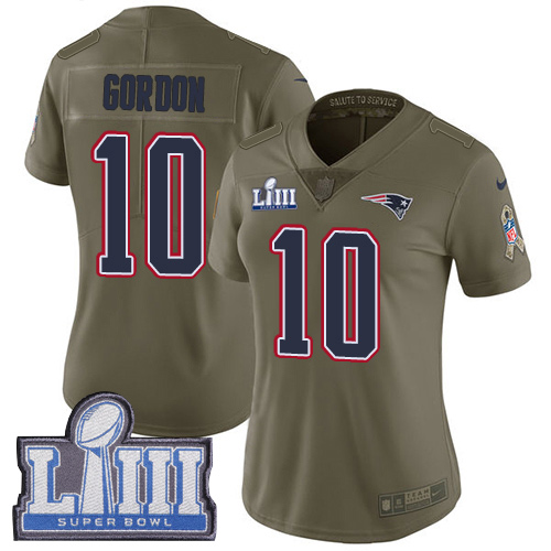 Nike Patriots #10 Josh Gordon Olive Super Bowl LIII Bound Women's Stitched NFL Limited
