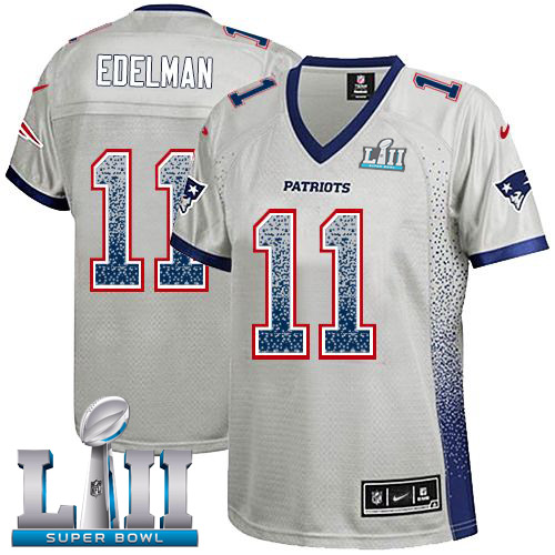 Nike Patriots #11 Julian Edelman Grey Super Bowl LII Women's Stitched NFL Elite Drift Fashion Jersey