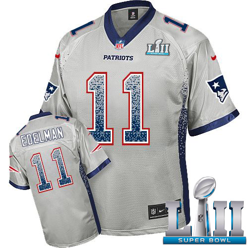 Nike Patriots #11 Julian Edelman Grey Super Bowl LII Youth Stitched NFL Elite Drift Fashion Jersey