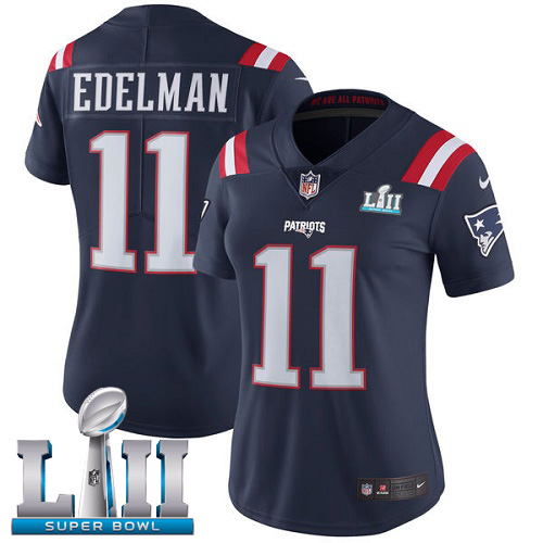 Nike Patriots #11 Julian Edelman Navy Blue Super Bowl LII Women's Stitched NFL Limited Rush Jersey