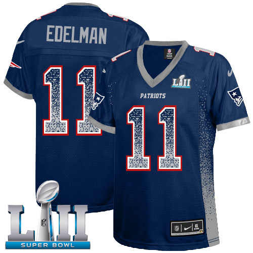 Nike Patriots #11 Julian Edelman Navy Blue Team Color Super Bowl LII Women's Stitched NFL Elite Drift Fashion Jersey