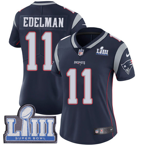 Nike Patriots #11 Julian Edelman Navy Blue Team Color Super Bowl LIII Bound Women's
