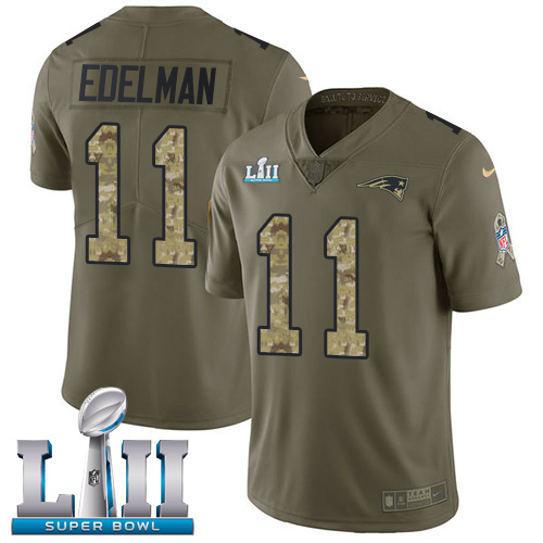 Nike Patriots #11 Julian Edelman Olive Camo Super Bowl LII Youth Stitched NFL Limited 2017 Salute to Service Jersey