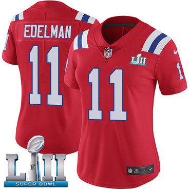 Nike Patriots #11 Julian Edelman Red Alternate Super Bowl LII Women's Stitched NFL Vapor Untouchable Limited Jersey