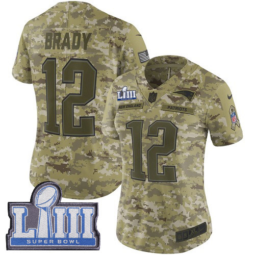 Nike Patriots #12 Tom Brady Camo Super Bowl LIII Bound Women's Stitched NFL Limited  0