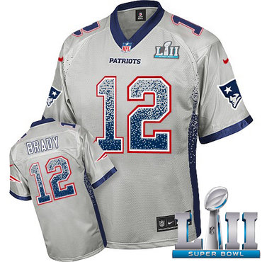 Nike Patriots #12 Tom Brady Grey Super Bowl LII Men's Stitched NFL Elite Drift Fashion Jersey