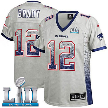 Nike Patriots #12 Tom Brady Grey Super Bowl LII Women's Stitched NFL Elite Drift Fashion Jersey