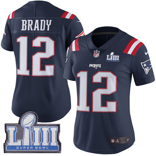 Nike Patriots #12 Tom Brady Navy Blue Super Bowl LIII Bound Women's Stitched NFL Limited