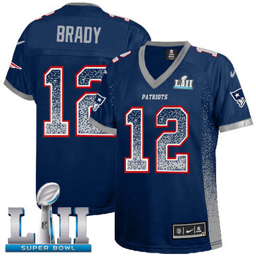 Nike Patriots #12 Tom Brady Navy Blue Team Color Super Bowl LII Women's Stitched NFL Elite Drift Fashion Jersey