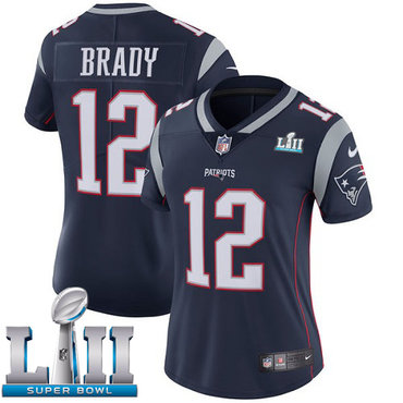 Nike Patriots #12 Tom Brady Navy Blue Team Color Super Bowl LII Women's Stitched NFL Vapor Untouchable Limited Jersey