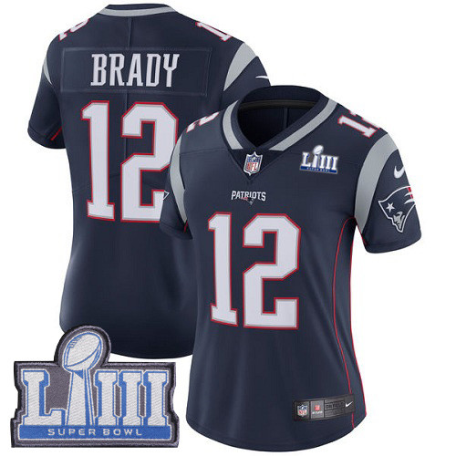 Nike Patriots #12 Tom Brady Navy Blue Team Color Super Bowl LIII Bound Women's