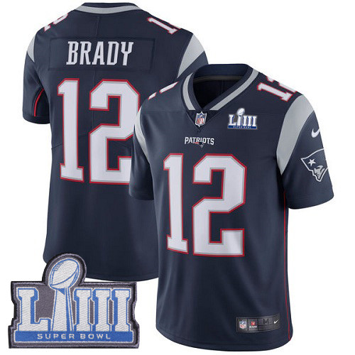 Nike Patriots #12 Tom Brady Navy Blue Team Color Super Bowl LIII Bound Youth Stitched