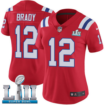 Nike Patriots #12 Tom Brady Red Alternate Super Bowl LII Women's Stitched NFL Vapor Untouchable Limited Jersey