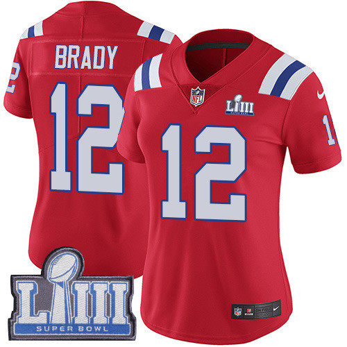 Nike Patriots #12 Tom Brady Red Alternate Super Bowl LIII Bound Women's Stitched NFL Vapor
