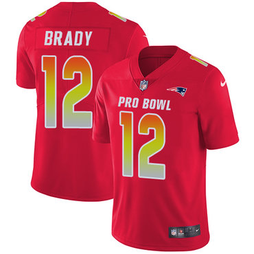 Nike Patriots #12 Tom Brady Red Women's Stitched NFL Limited AFC 2018 Pro Bowl Jersey