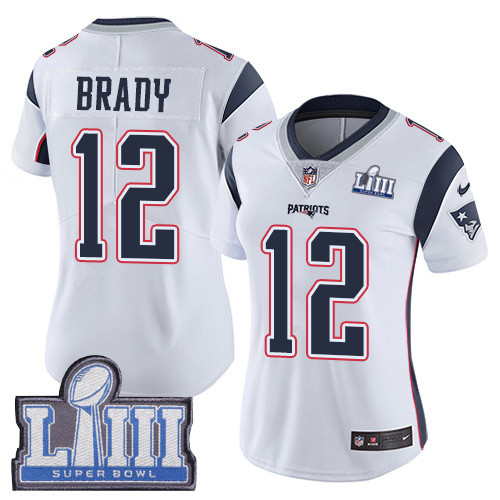 Nike Patriots #12 Tom Brady White Super Bowl LIII Bound Women's Stitched NFL Vapor