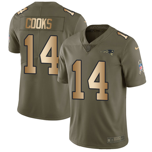 Nike Patriots #14 Brandin Cooks Olive Gold Men's Stitched NFL Limited 2017 Salute To Service Jersey