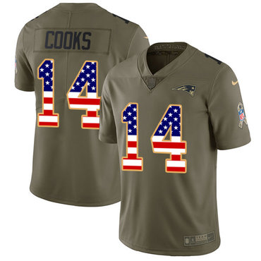 Nike Patriots #14 Brandin Cooks Olive USA Flag Men's Stitched NFL Limited 2017 Salute To Service Jersey