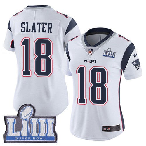 Nike Patriots #18 Matt Slater White Super Bowl LIII Bound Women's Stitched NFL Vapor