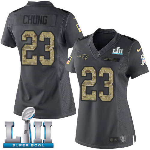 Nike Patriots #23 Patrick Chung Black Super Bowl LII Women's Stitched NFL Limited 2016 Salute to Service Jersey