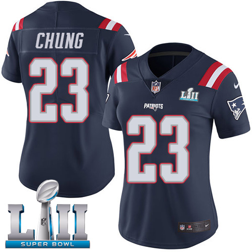 Nike Patriots #23 Patrick Chung Navy Blue Super Bowl LII Women's Stitched NFL Limited Rush Jersey