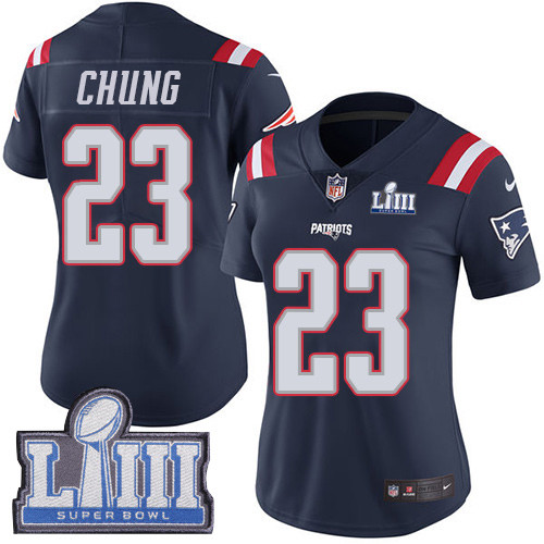 Nike Patriots #23 Patrick Chung Navy Blue Super Bowl LIII Bound Women's Stitched NFL Limited