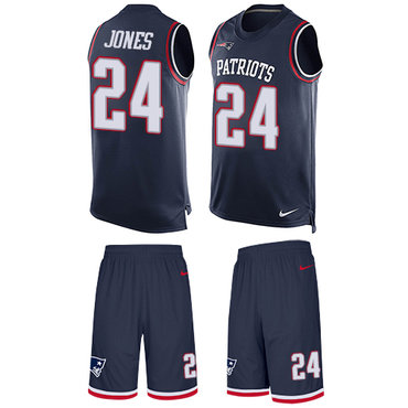 Nike Patriots #24 Cyrus Jones Navy Blue Team Color Men's Stitched NFL Limited Tank Top Suit Jersey