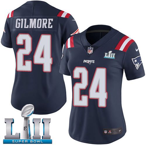 Nike Patriots #24 Stephon Gilmore Navy Blue Super Bowl LII Women's Stitched NFL Limited Rush Jersey