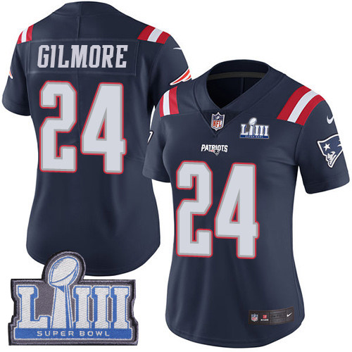 Nike Patriots #24 Stephon Gilmore Navy Blue Super Bowl LIII Bound Women's Stitched NFL