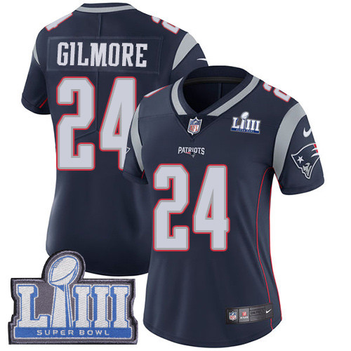 Nike Patriots #24 Stephon Gilmore Navy Blue Team Color Super Bowl LIII Bound Women's Stitched NFL Vapor Untouchabl