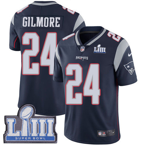 Nike Patriots #24 Stephon Gilmore Navy Blue Team Color Super Bowl LIII Bound Youth