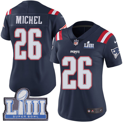 Nike Patriots #26 Sony Michel Navy Blue Super Bowl LIII Bound Women's Stitched NFL Limited