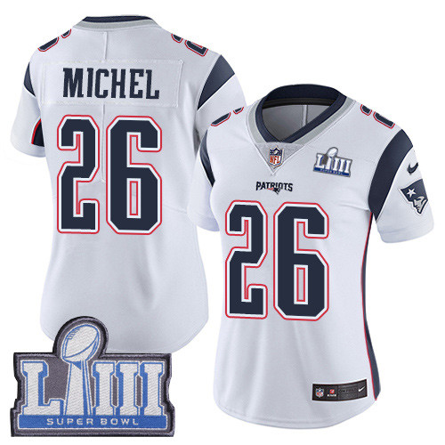 Nike Patriots #26 Sony Michel White Super Bowl LIII Bound Women's Stitched NFL Vapor