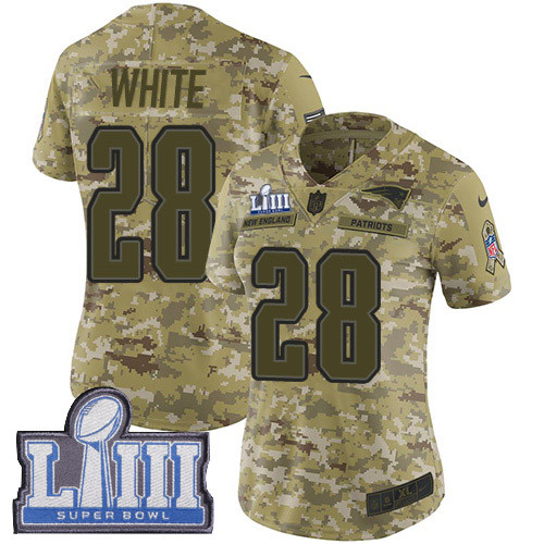 Nike Patriots #28 James White Camo Super Bowl LIII Bound Women's Stitched NFL Limited 0