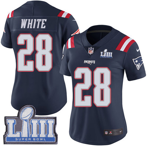 Nike Patriots #28 James White Navy Blue Super Bowl LIII Bound Women's Stitched NFL Limited