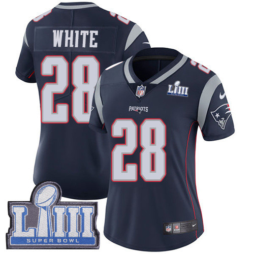 Nike Patriots #28 James White Navy Blue Team Color Super Bowl LIII Bound Women's