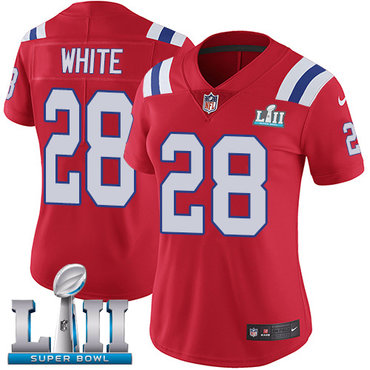 Nike Patriots #28 James White Red Alternate Super Bowl LII Women's Stitched NFL Vapor Untouchable Limited Jersey