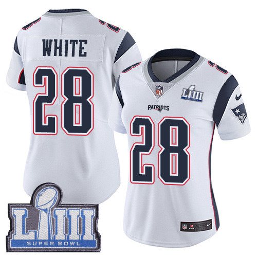 Nike Patriots #28 James White White Super Bowl LIII Bound Women's Stitched NFL Vapor