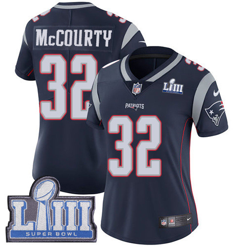 Nike Patriots #32 Devin McCourty Navy Blue Team Color Super Bowl LIII Bound Women's