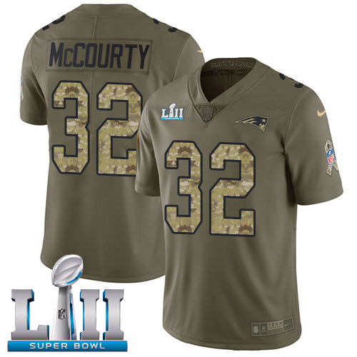 Nike Patriots #32 Devin McCourty Olive Camo Super Bowl LII Men's Stitched NFL Limited 2017 Salute To Service Jersey