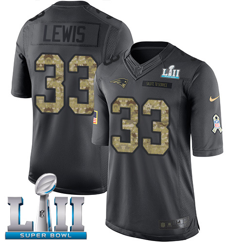 Nike Patriots #33 Dion Lewis Black Super Bowl LII Men's Stitched NFL Limited 2016 Salute To Service Jersey