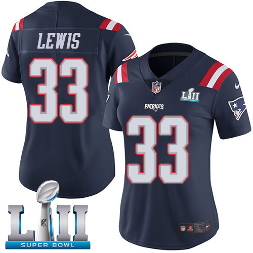 Nike Patriots #33 Dion Lewis Navy Blue Super Bowl LII Women's Stitched NFL Limited Rush Jersey