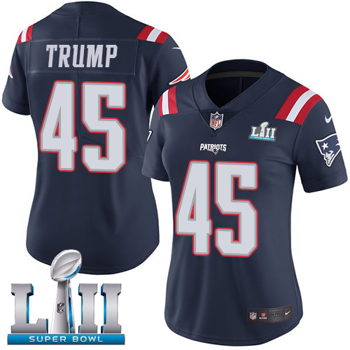 Nike Patriots #45 Donald Trump Navy Blue Super Bowl LII Women's Stitched NFL Limited Rush Jersey