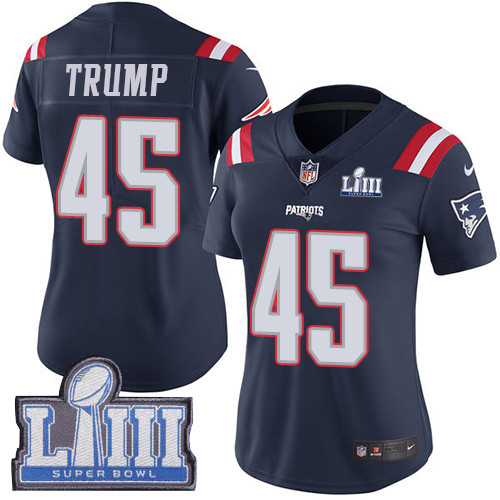 Nike Patriots #45 Donald Trump Navy Blue Super Bowl LIII Bound Women's Stitched NFL Limited