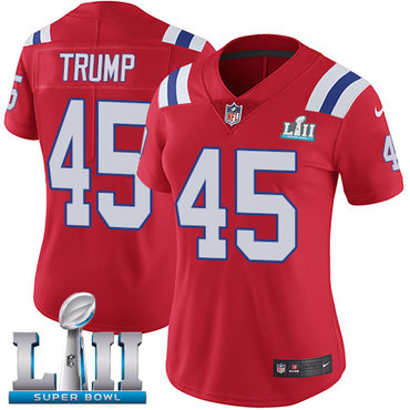 Nike Patriots #45 Donald Trump Red Alternate Super Bowl LII Women's Stitched NFL Vapor Untouchable Limited Jersey