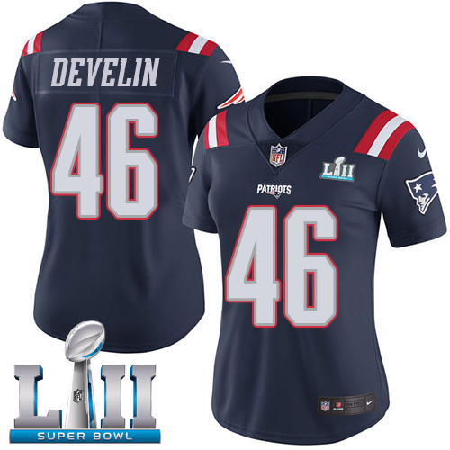 Nike Patriots #46 James Develin Navy Blue Super Bowl LII Women's Stitched NFL Limited Rush Jersey
