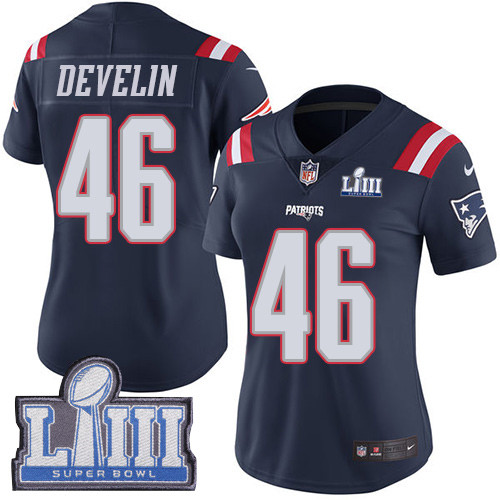 Nike Patriots #46 James Develin Navy Blue Super Bowl LIII Bound Women's Stitched NFL Limited