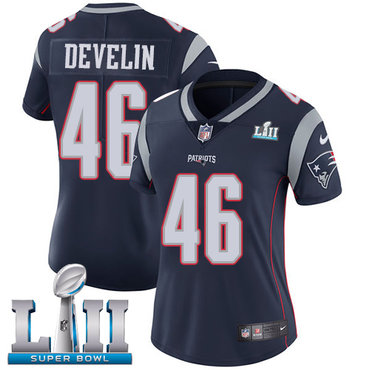 Nike Patriots #46 James Develin Navy Blue Team Color Super Bowl LII Women's Stitched NFL Vapor Untouchable Limited Jersey